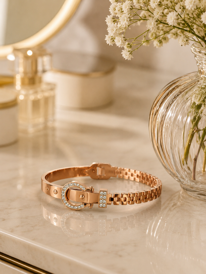 Swarique Gulnaaz Crystal Buckle Bracelet – Rose Gold Plated | 316L Stainless Steel