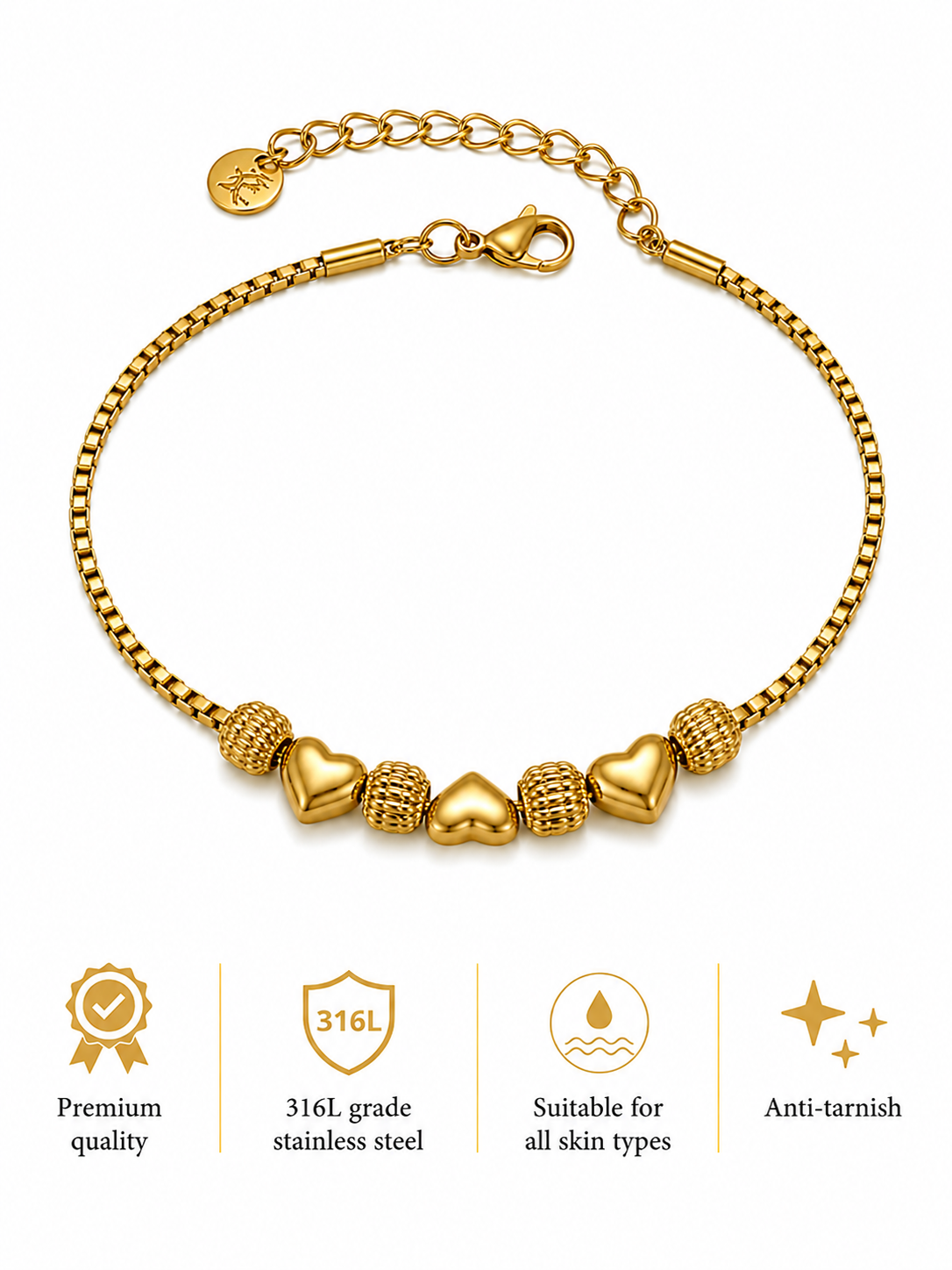 Swarique Premika Heart Charm Anklet – Gold Plated Adjustable Anklet