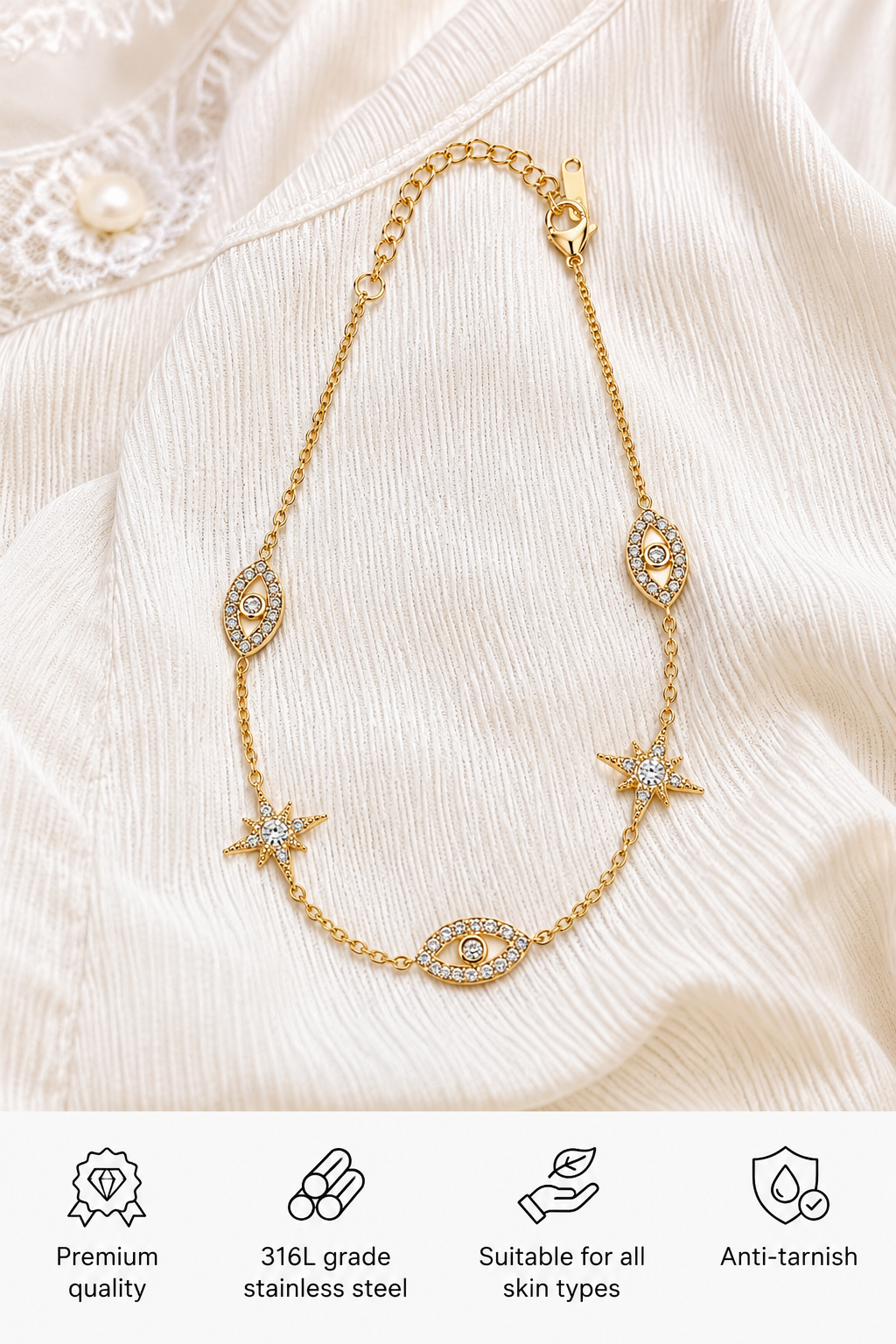 Swarique Drishti Tara Evil Eye Crystal Charm Anklet