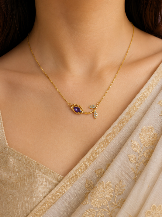 Swarique Neelpushp Bloom Necklace | Purple Crystal Anti-Tarnish Necklace