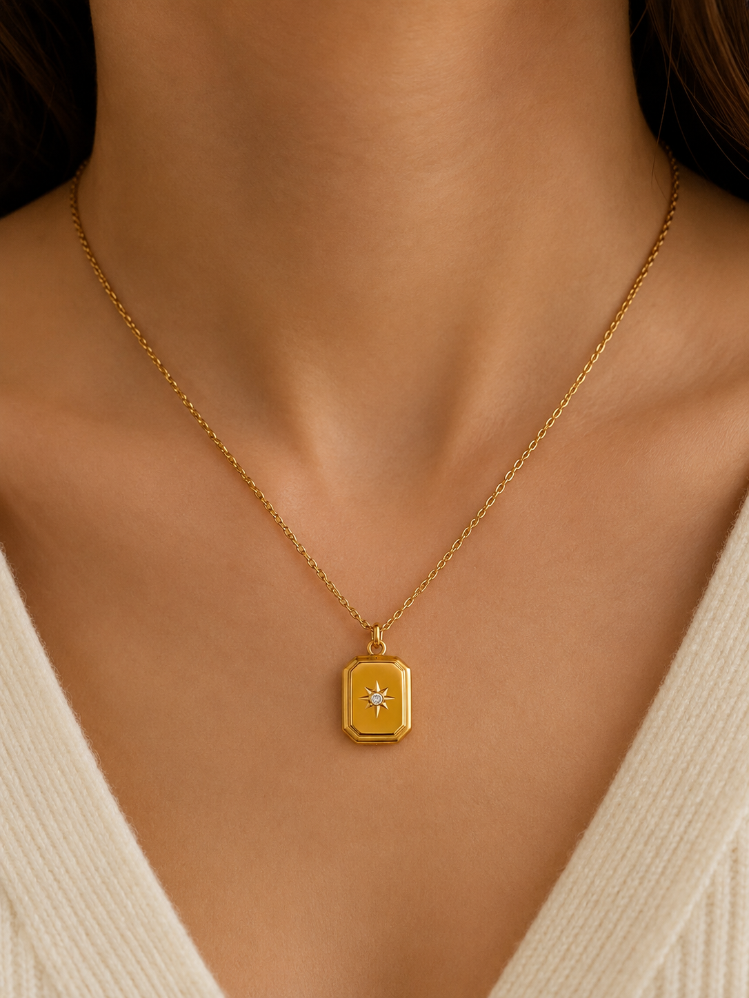 Swarique Dhruva Star Pendant Necklace – Gold Plated Celestial Medallion Necklace