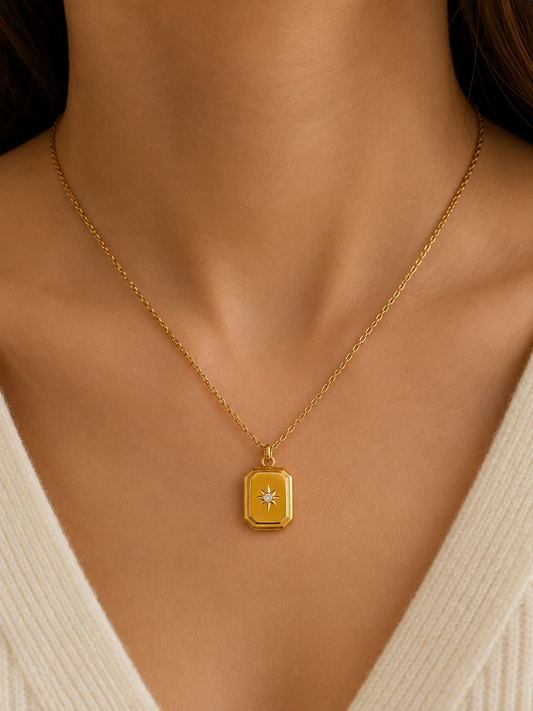 Swarique Dhruva Star Pendant Necklace – Gold Plated Celestial Medallion Necklace