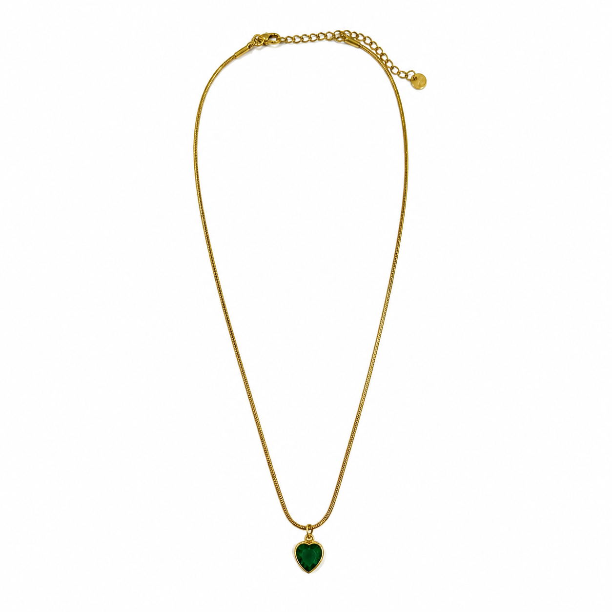 Swarique Hriday Emerald Heart Pendant Necklace | Gold Stainless Steel Anti-Tarnish Chain