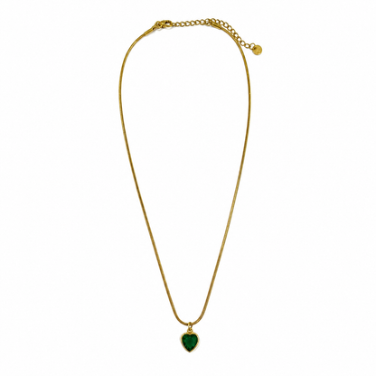 Swarique Hriday Emerald Heart Pendant Necklace | Gold Stainless Steel Anti-Tarnish Chain