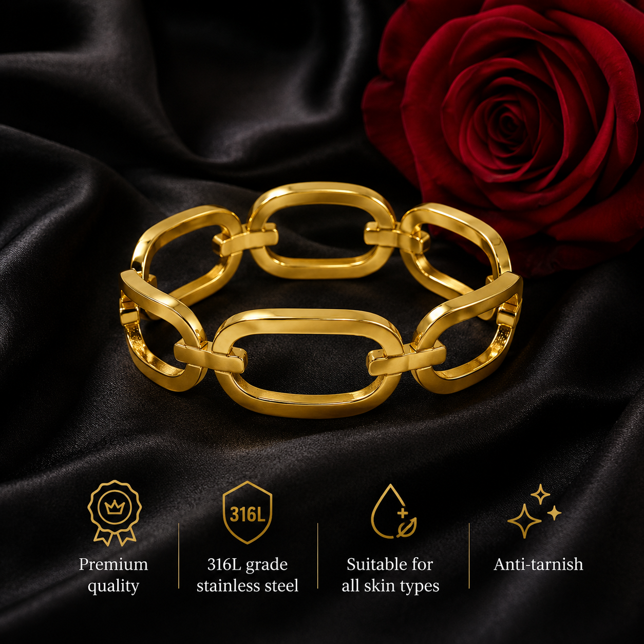 Swarique Sunehri Bandhan Gold Link Bracelet – 316L Stainless Steel