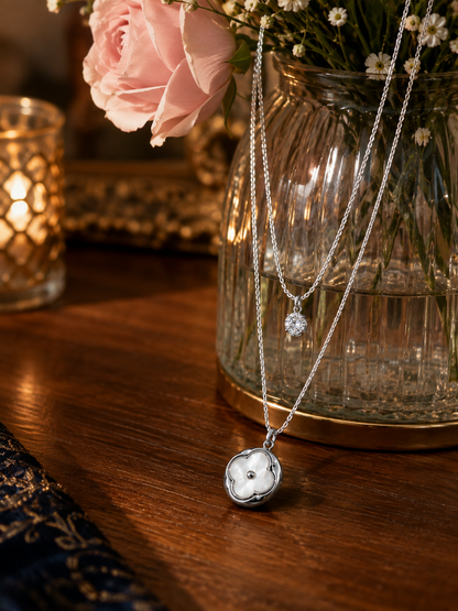 Swarique Silver Moti Bloom Layered Necklace