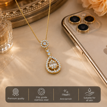 Swarique Anvika Teardrop Crystal Pendant Necklace