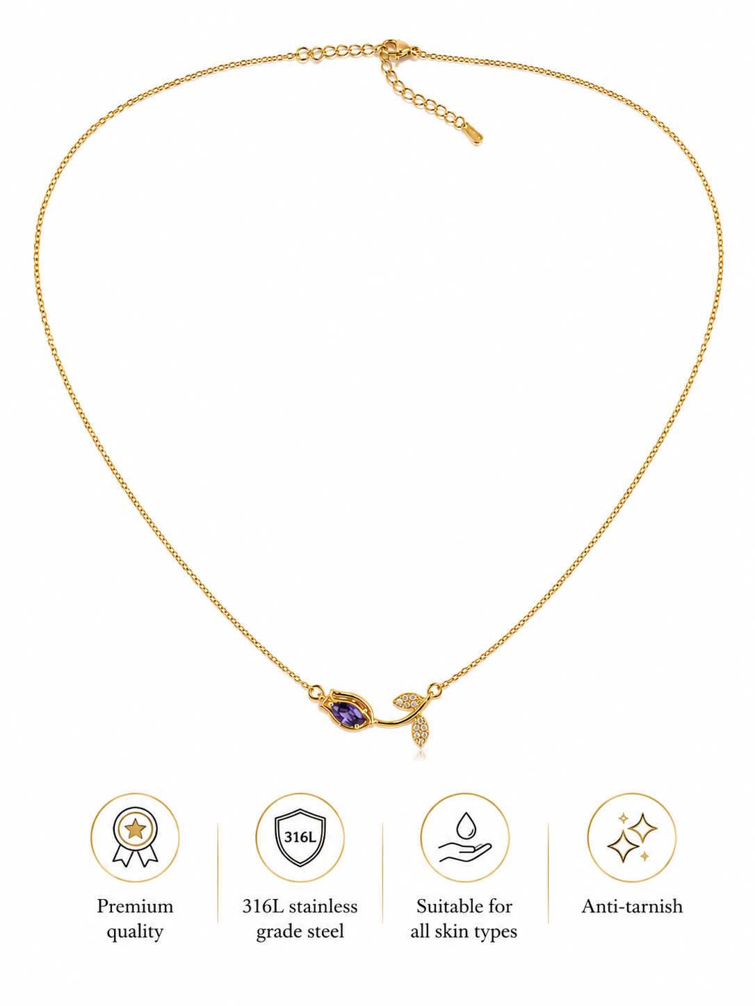 Swarique Neelpushp Bloom Necklace | Purple Crystal Anti-Tarnish Necklace