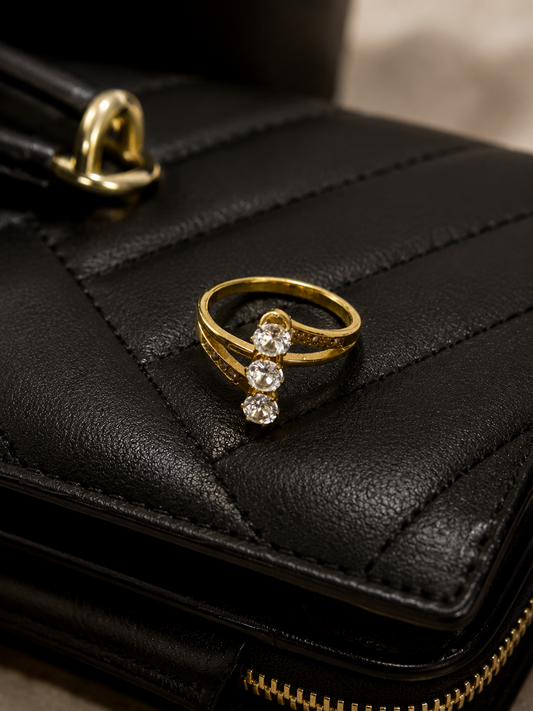 Swarique Triveni Trio Crystal Gold Ring