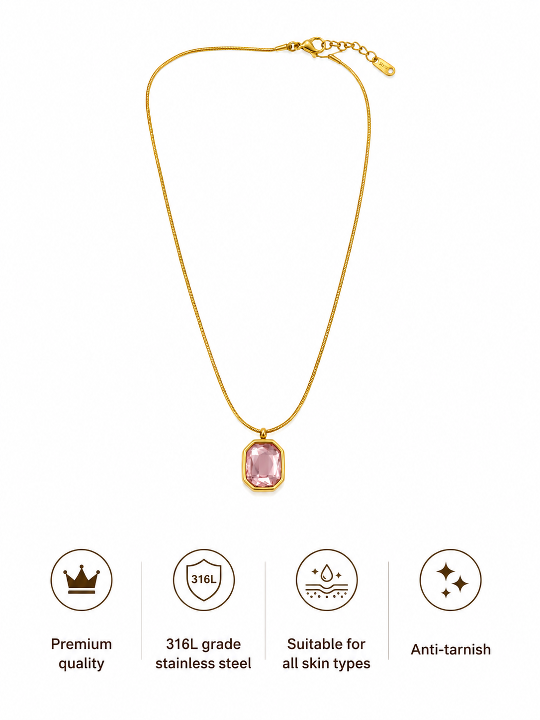 Swarique Gulnaar Pink Crystal Pendant Necklace