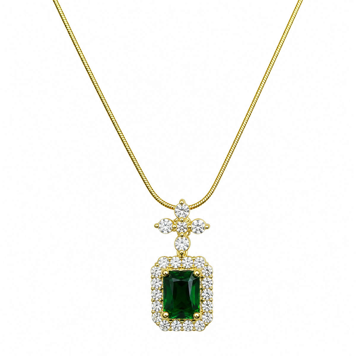 Swarique Vanya Emerald Halo Pendant Necklace