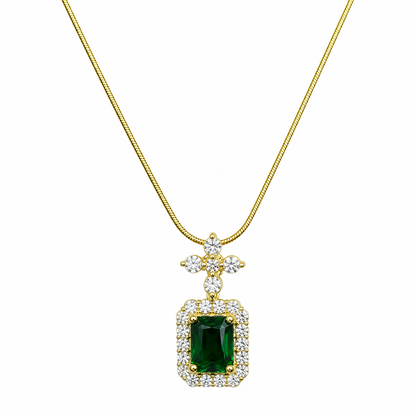 Swarique Vanya Emerald Halo Pendant Necklace