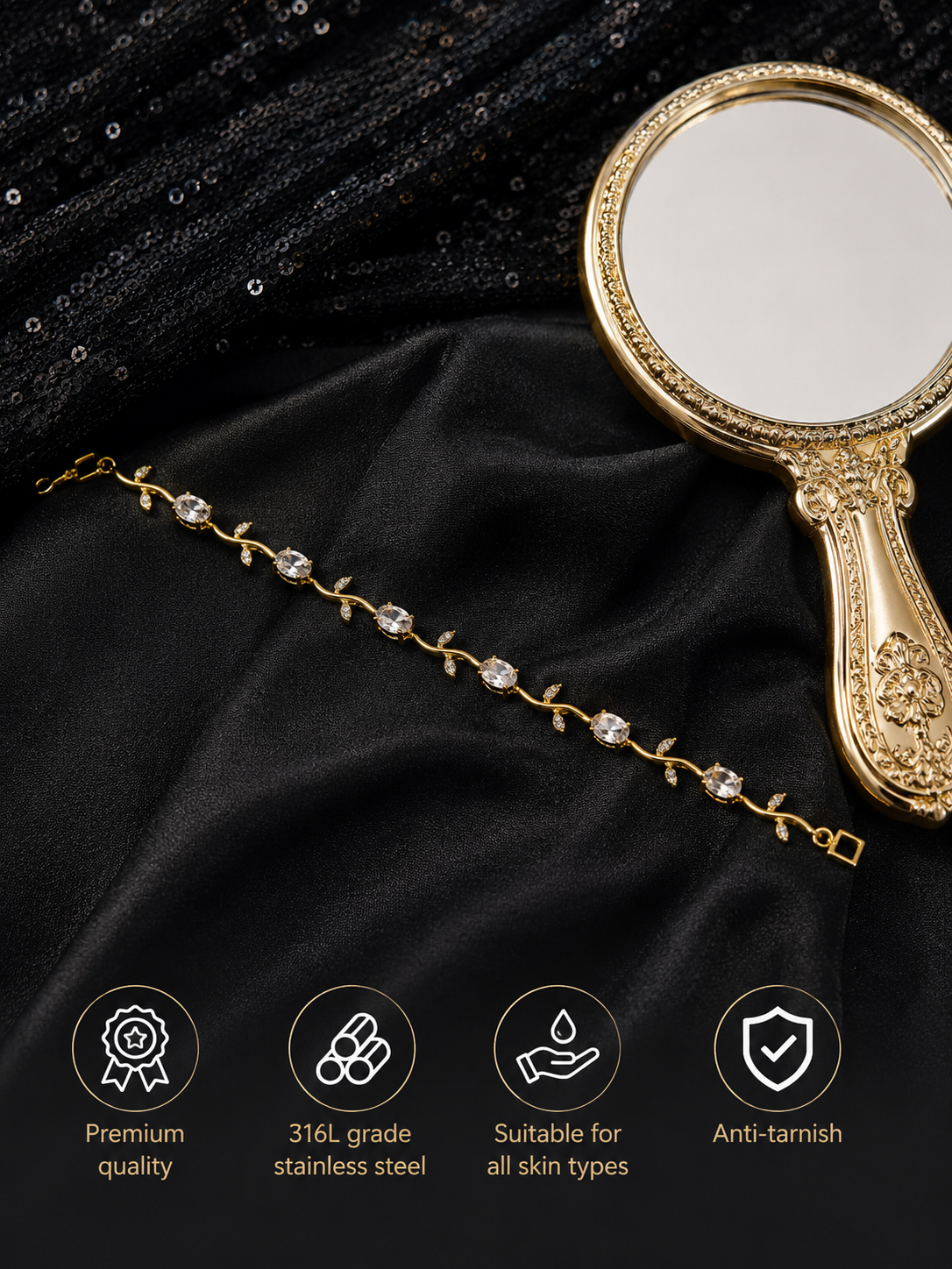 Swarique Chandrika Tulip Bracelet | Crystal Leaf Gold Bracelet | Anti-Tarnish 316L Stainless Steel