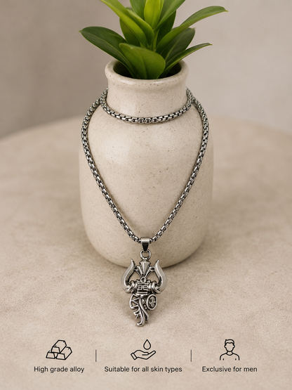 Swarique Mahakaal Trishul Damru Pendant Chain for Men | Premium Stainless Steel Spiritual Necklace