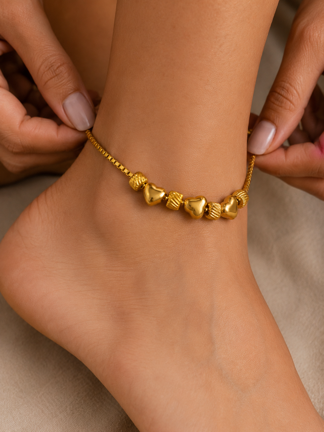 Swarique Premika Heart Charm Anklet – Gold Plated Adjustable Anklet