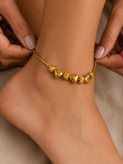 Swarique Premika Heart Charm Anklet – Gold Plated Adjustable Anklet