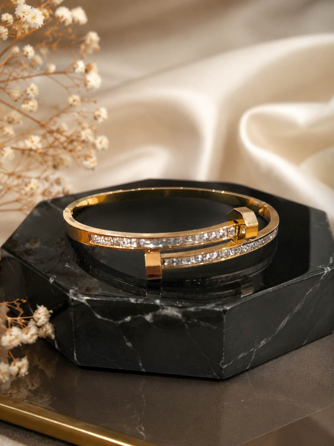 Swarique Crystal Nail Gold Kada – 316L Stainless Steel Bracelet