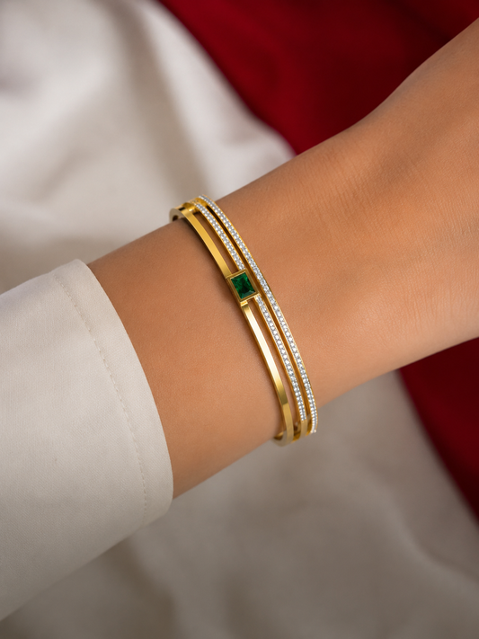 Swarique Navika Crystal Stack Bracelet (Green)