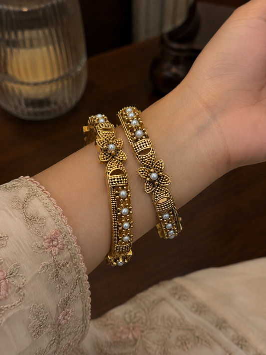Swarique Pearl Pushpika Gold Plated Bangle (Set of 2)