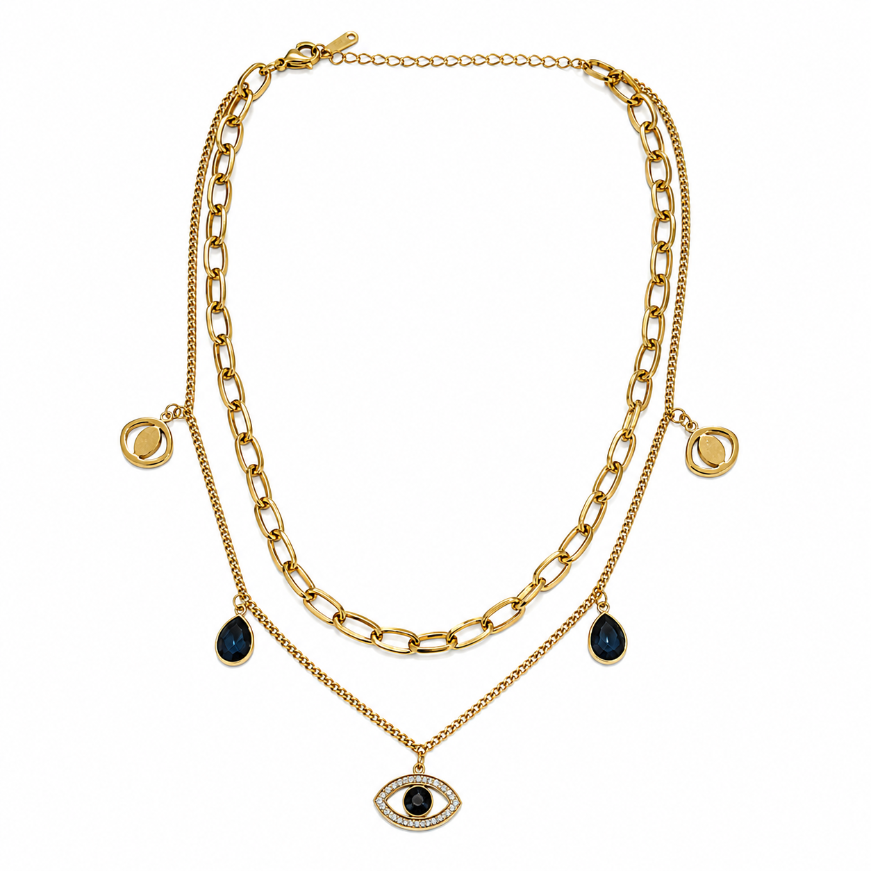 Nazar Layered Evil Eye Necklace | 316L Stainless Steel Gold-Tone Anti-Tarnish Necklace for Women