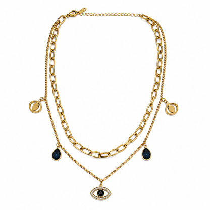 Nazar Layered Evil Eye Necklace | 316L Stainless Steel Gold-Tone Anti-Tarnish Necklace for Women