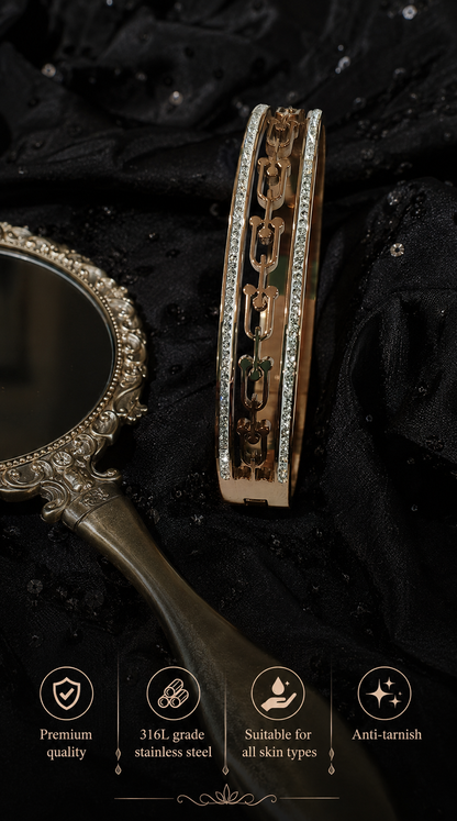 Swarique Aarunya Crystal Link Kada | Rose Gold Bracelet | 316L Stainless Steel | Anti-Tarnish