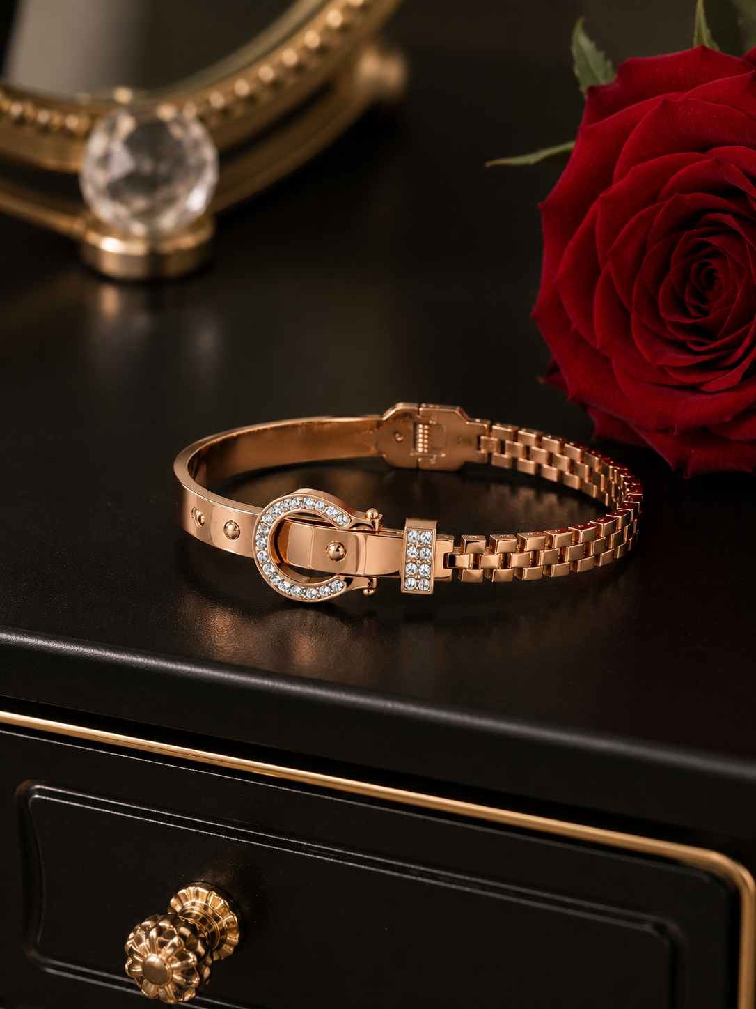Swarique Gulnaaz Crystal Buckle Bracelet – Rose Gold Plated | 316L Stainless Steel