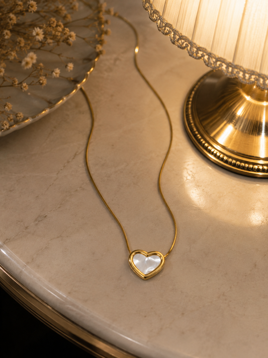 Swarique Hridaya Pearl Heart Necklace – Gold Plated Mother of Pearl Pendant Necklace