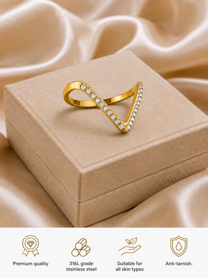 Swarique Veda Sparkle Crystal V Open Ring