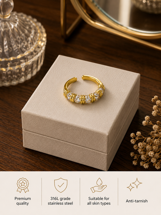 Swarique Kanika Crystal Gold Adjustable Ring