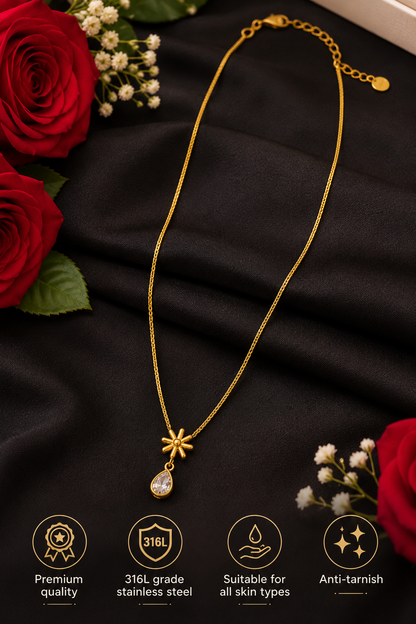 Swarique Surya Pushp Drop Pendant Necklace | 316L Stainless Steel Anti-Tarnish Gold Necklace