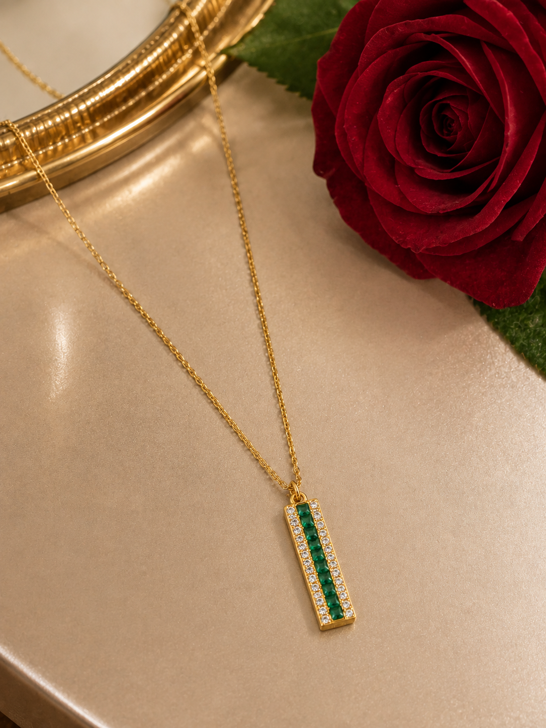 Swarique Haritika Emerald Bar Pendant Necklace