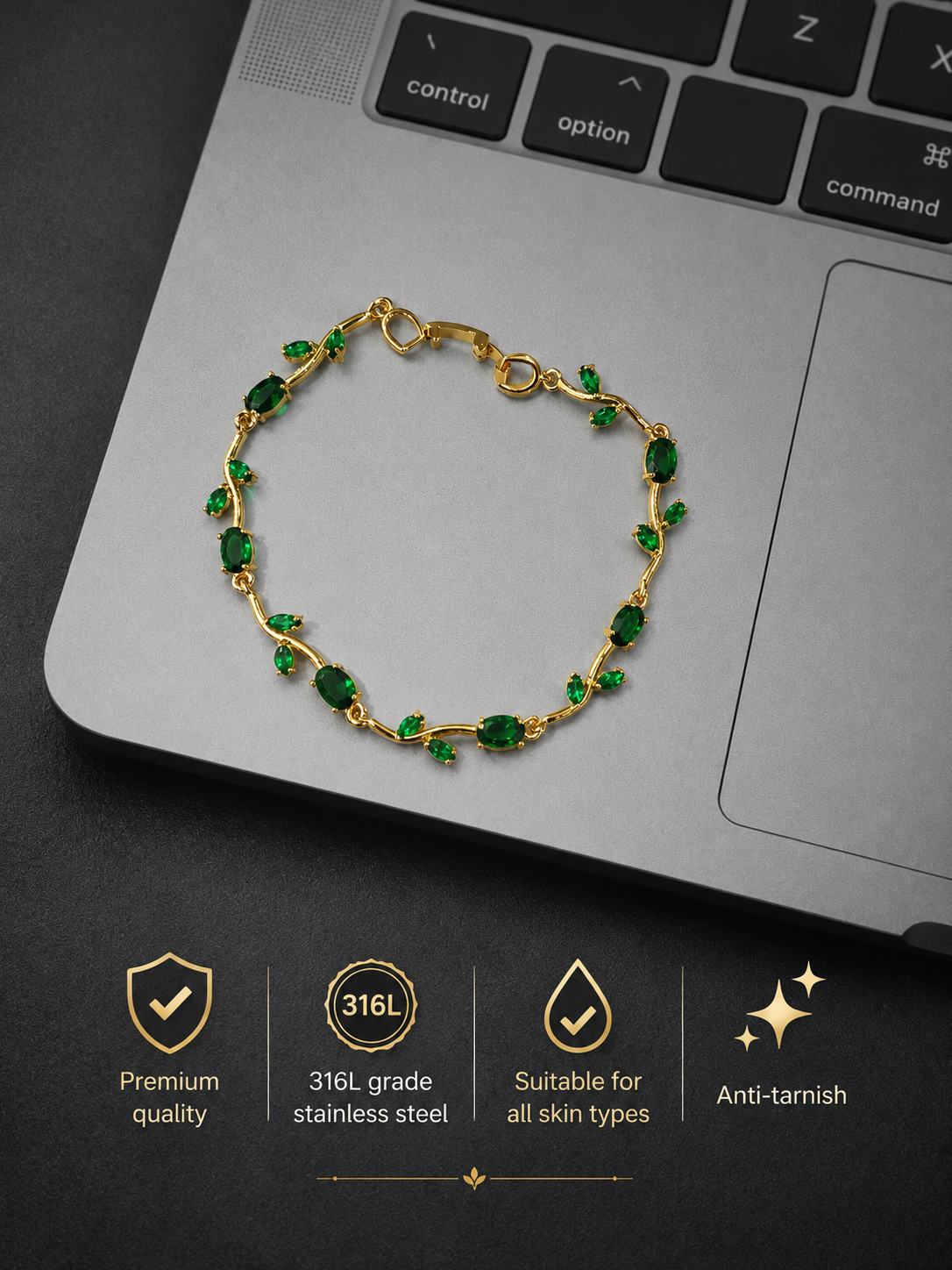 Swarique Panna Valli Emerald Tulip Bracelet | Anti-Tarnish 316L Stainless Steel Bracelet
