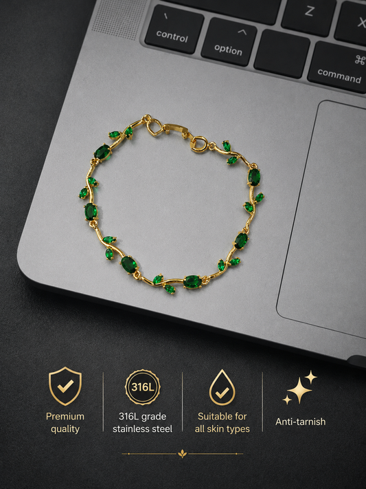 Swarique Panna Valli Emerald Tulip Bracelet | Anti-Tarnish 316L Stainless Steel Bracelet