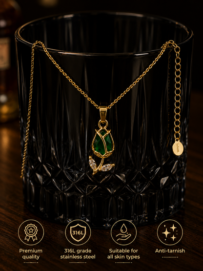 Swarique Panna Pushp Gold Rose Pendant Necklace | 316L Stainless Steel Anti-Tarnish Necklace