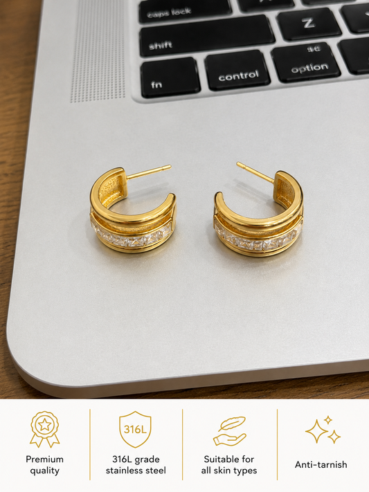 Swarique Aarunya Crystal Hoop Earrings | Anti Tarnish Gold Hoop Earrings
