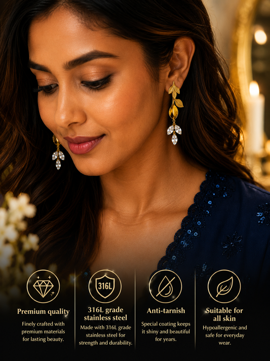 Swarique Pallavi Leaf Crystal Drop Earrings