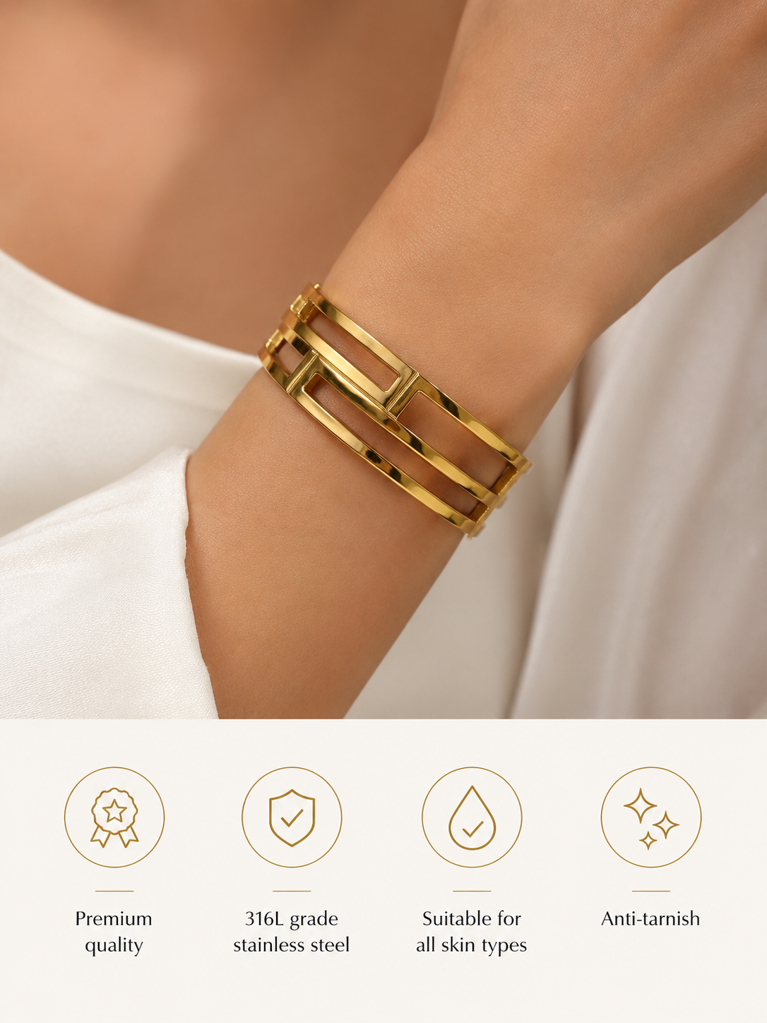 Swarique Rajsi Horizon Gold Cuff Bracelet – 316L Stainless Steel