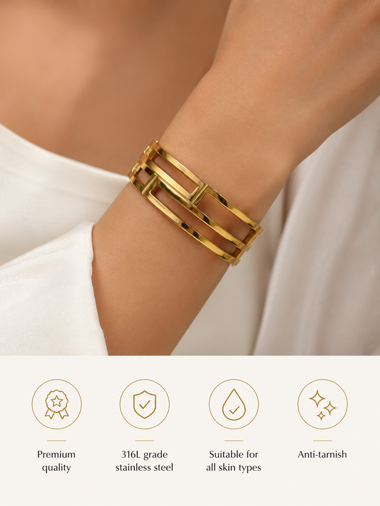Swarique Rajsi Horizon Gold Cuff Bracelet – 316L Stainless Steel