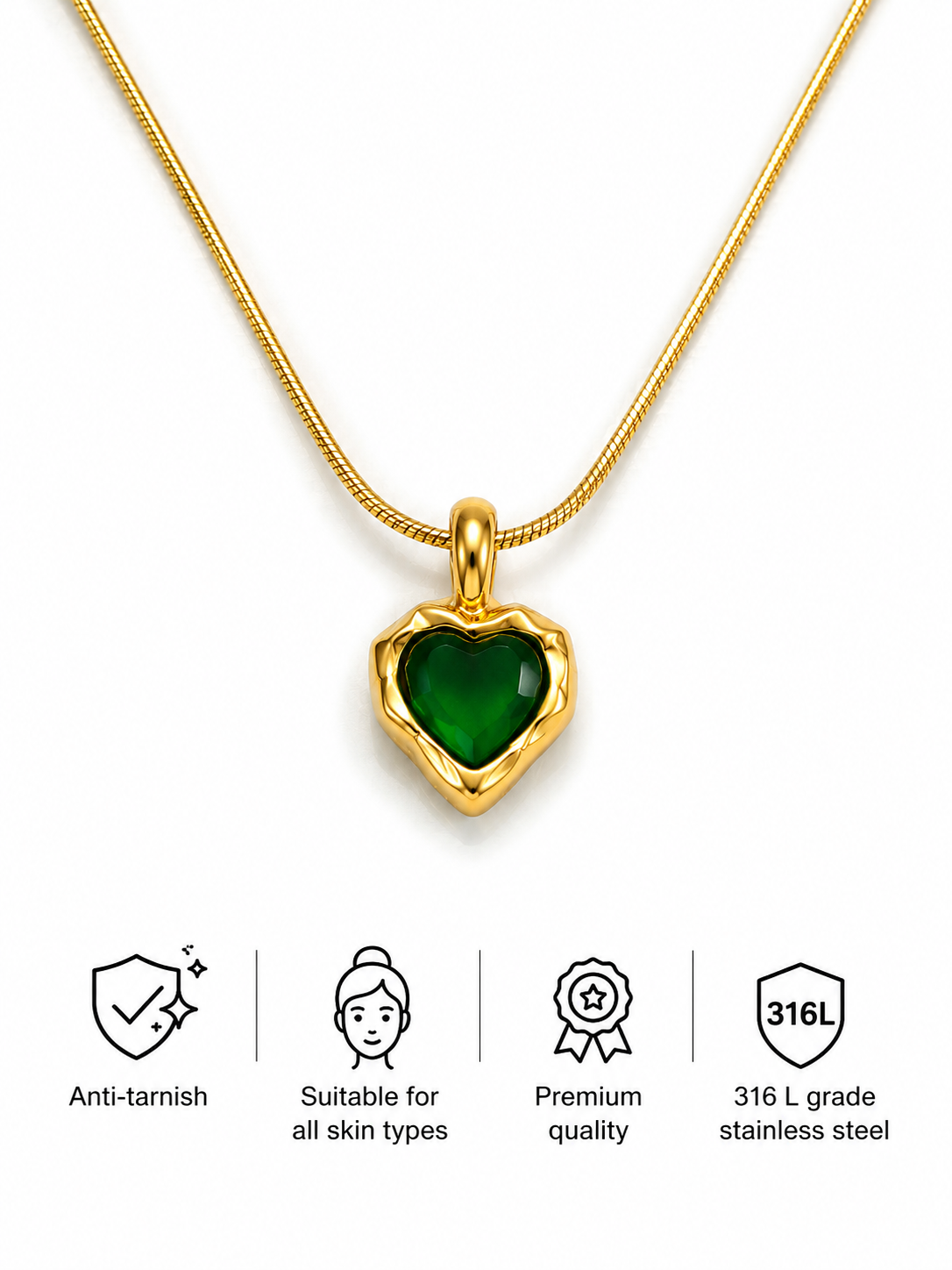 Emerald Heart Whisper Pendant Necklace