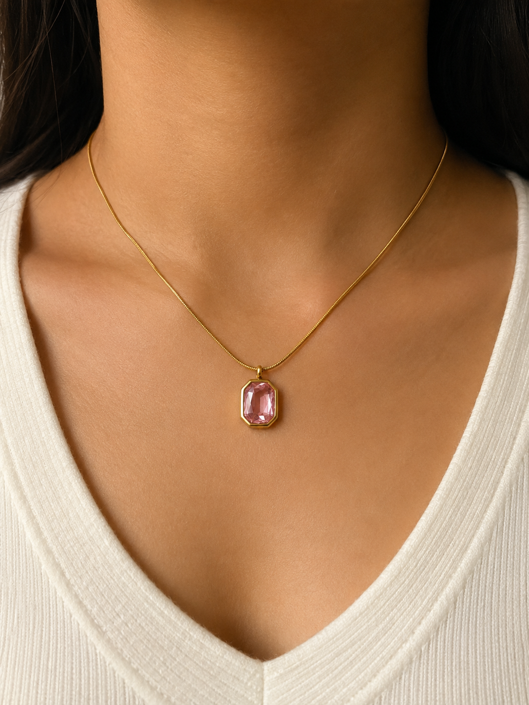 Swarique Gulnaar Pink Crystal Pendant Necklace