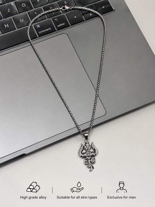 Swarique Mahakaal Trishul Damru Pendant Chain for Men | Premium Stainless Steel Spiritual Necklace