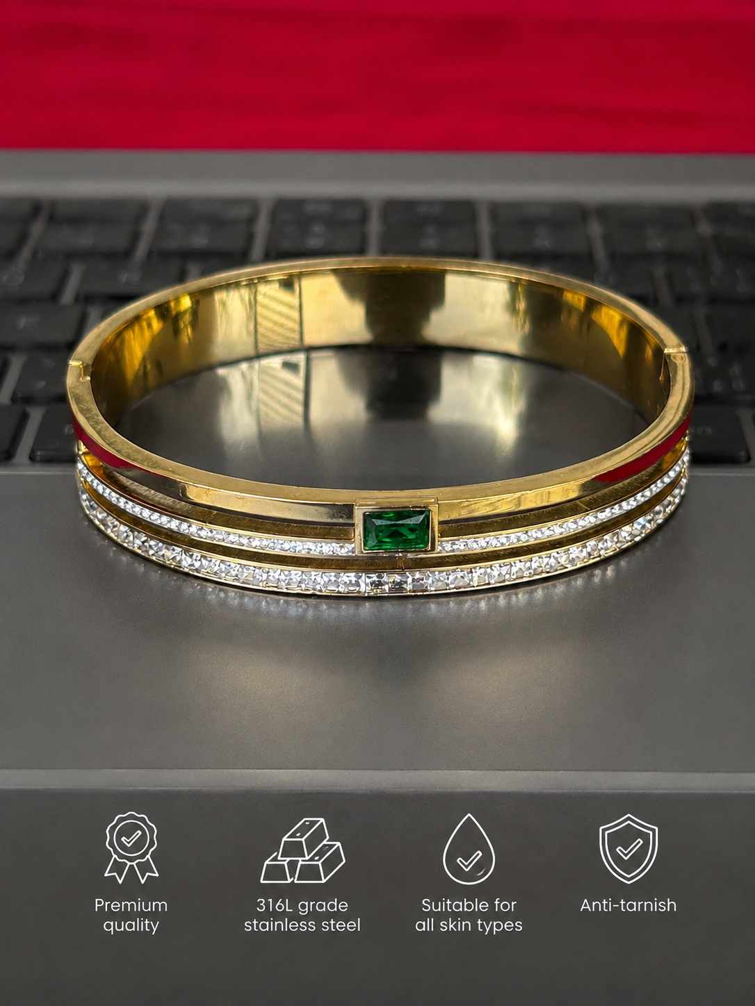 Swarique Navika Crystal Stack Bracelet (Green)