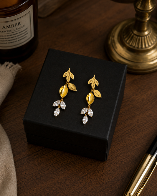 Swarique Pallavi Leaf Crystal Drop Earrings