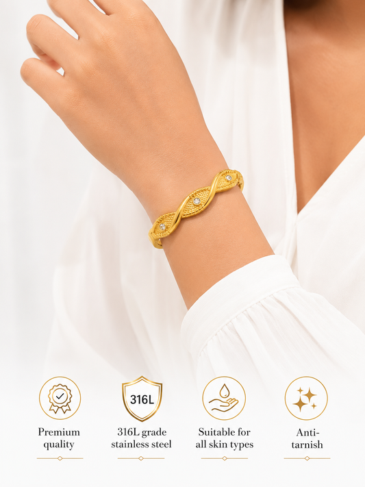 Swarique Suvarna Lehar Crystal Bracelet – Gold Plated | 316L Stainless Steel