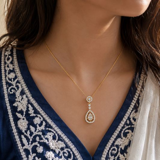Swarique Anvika Teardrop Crystal Pendant Necklace