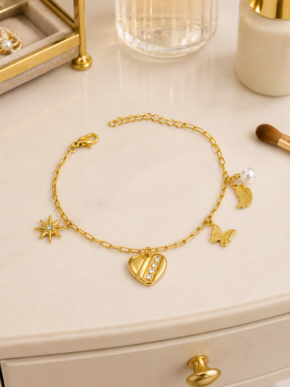 Swarique Elara Heart Charm Chain Bracelet