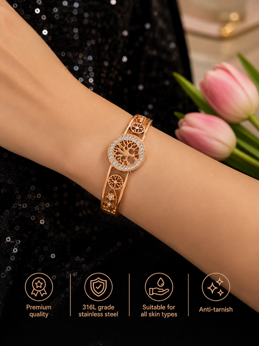 Swarique Vriksha Aura Crystal Bracelet – Rose Gold Plated | 316L Stainless Steel