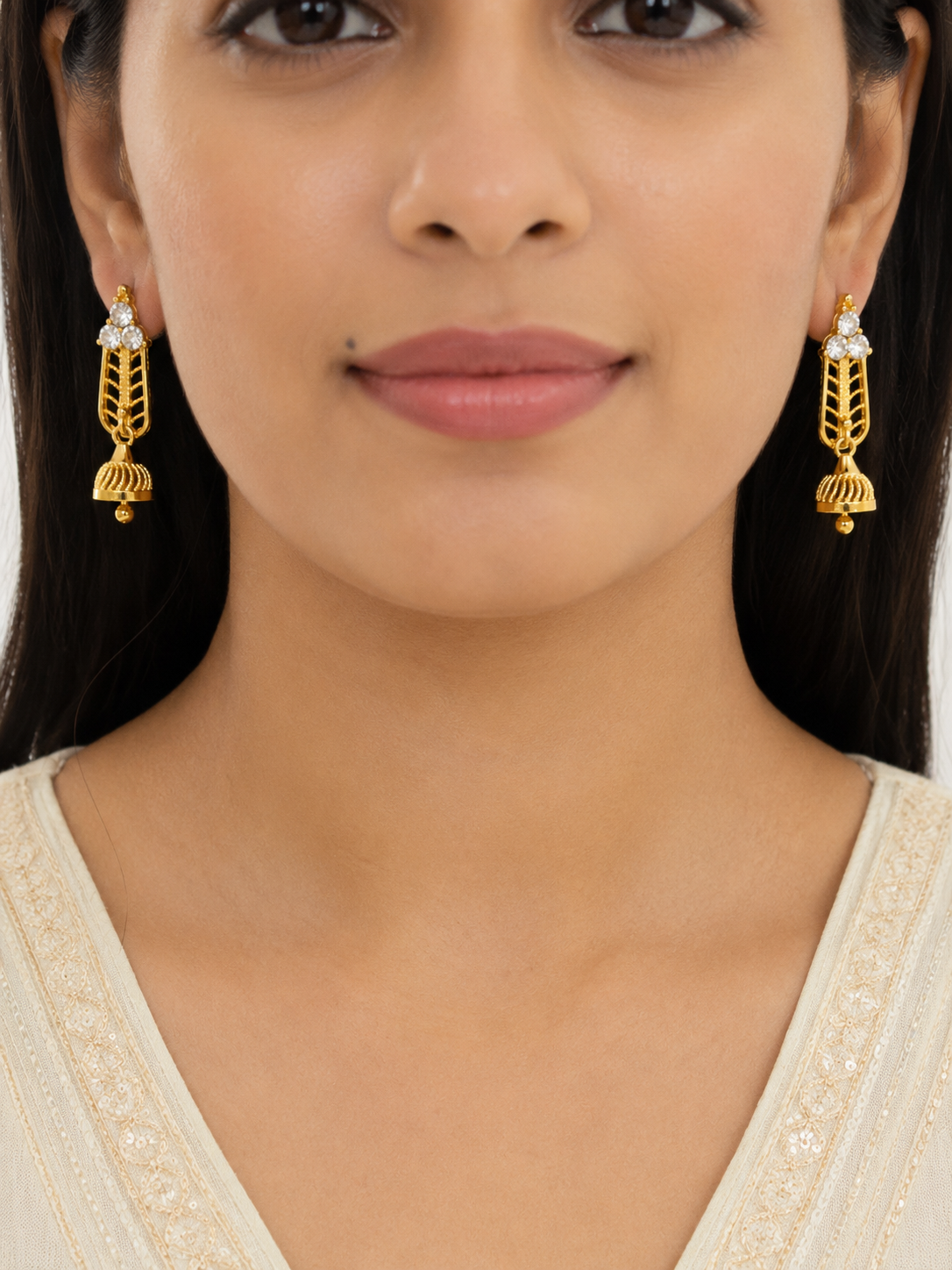 Swarique Mahika Jhumka Earrings (White)