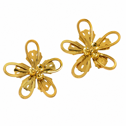 Swarique Pushpanjali Bloom Stud Earrings | Gold Floral Stainless Steel Earrings | Anti-Tarnish 316L